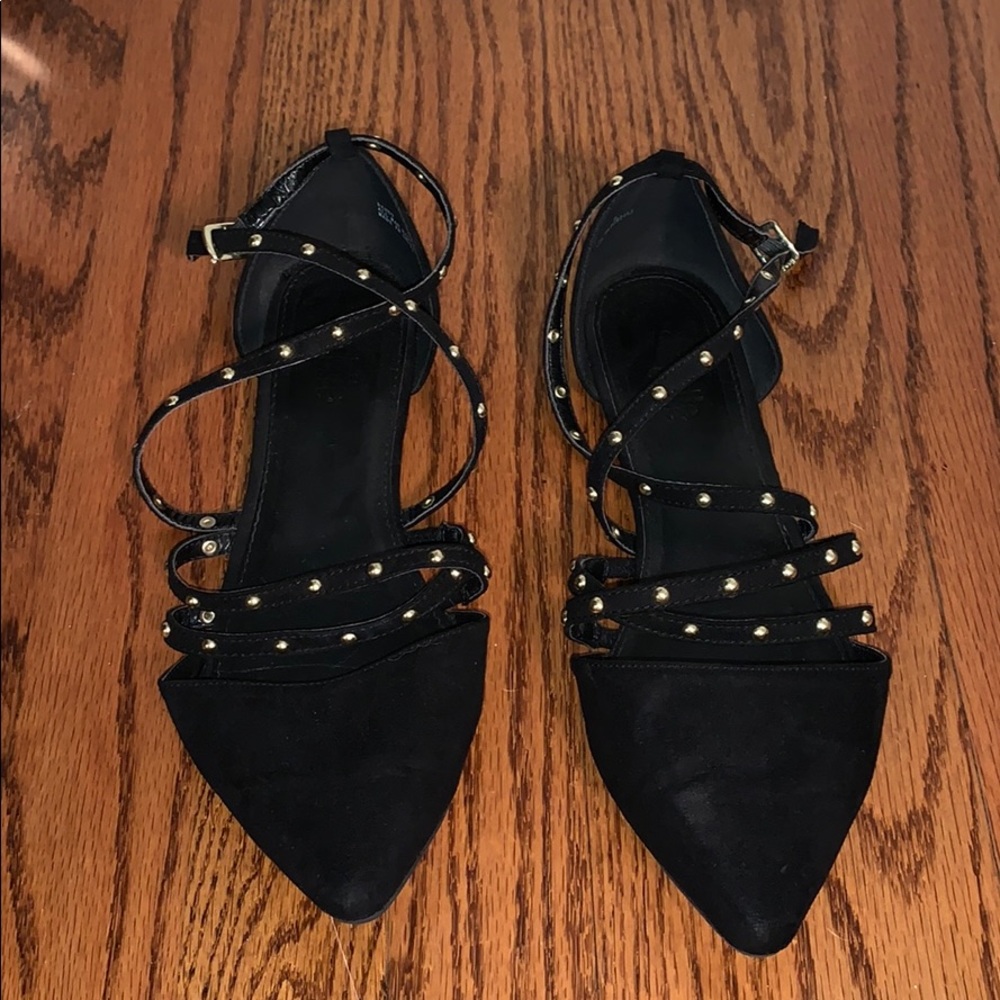 Black Gold Studded Pointed Toe Flats